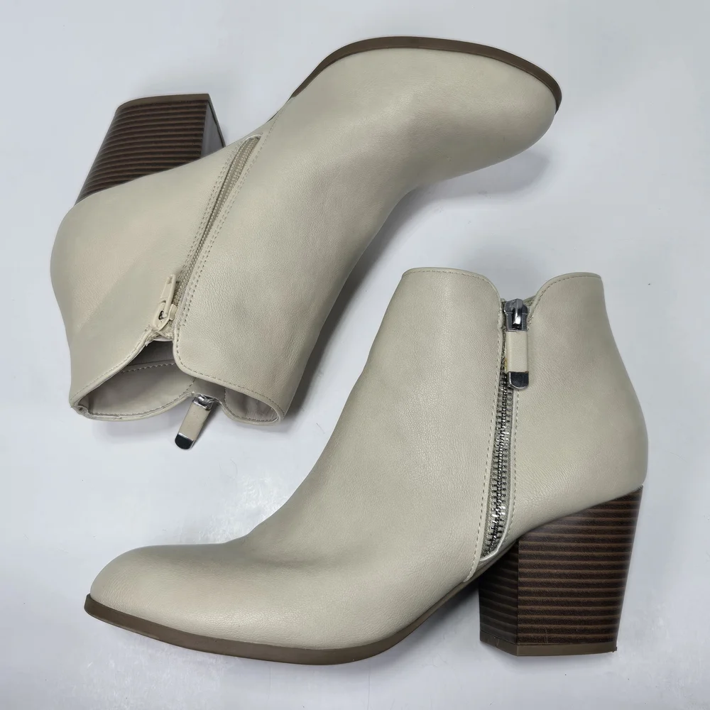 Style & Co. Masrinaa Beige Block-heel Zipper Ankle Boots Booties Women's Size 9M